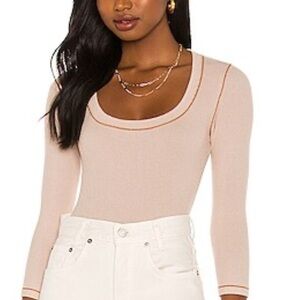 Free People Blush Pink Long Sleeve Scoop Neck Bodysuit